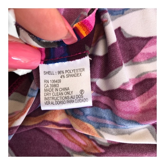 Tahari Purple Pink Geometric Floral Corpcore Cowl Neck Sleeveless‎ Tank Top Sz L - Picture 10 of 10